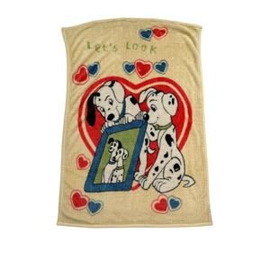 Northpoint Disney Vtg 101 Dalmatians Dog Heart Cream Red Blue Yellow Blanket